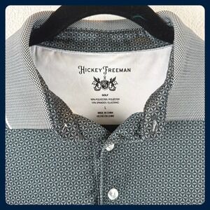 Hickey Freeman Golf Mens Polo‎ Shirt Large Geo Print Polyester Spandex